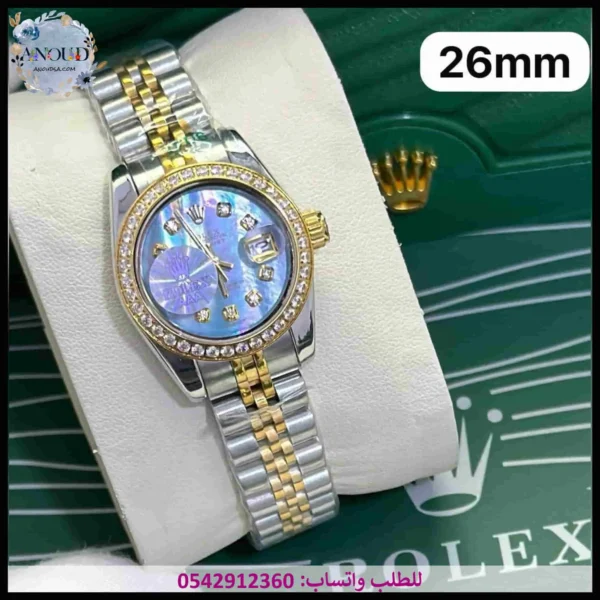 mf95 ساعة رولكس نسائية بإطار فصوص rolex (29) ساعة رولكس نسائي ازرق