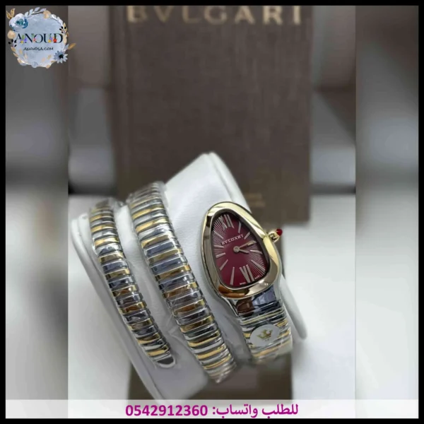 ساعة بولغاري ثعبان عنابي