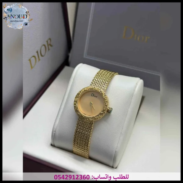 ساعة dior نسائي ذهبية بالكامل حجم صغير بسير شبكي