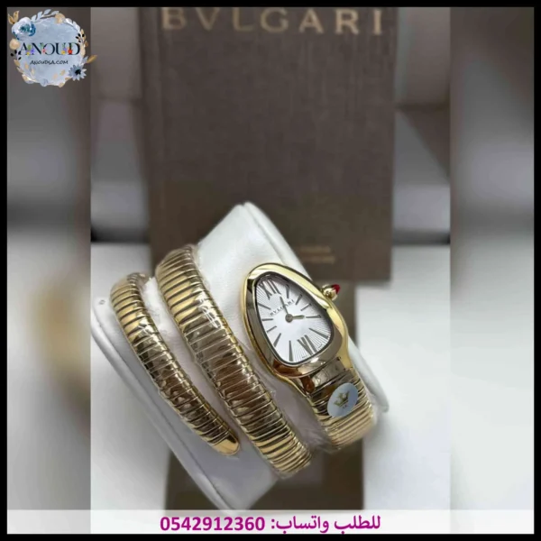 ساعة بولغاري لفتين ذهبي نسائية موديل الثعبان مع مينا أبيض