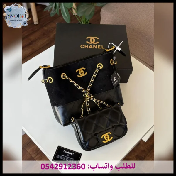 Rbt101 (11) شنطة شانيل أسود قطعتين