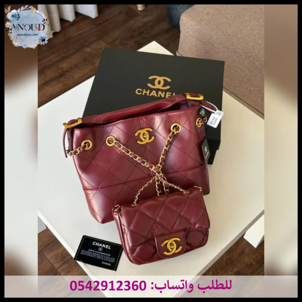شنطة شانيل عنابي قطعتين