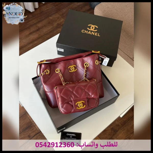 شنطة شانيل عنابي قطعتين