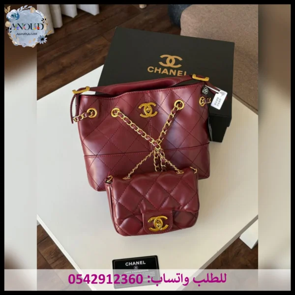 شنطة شانيل عنابي قطعتين