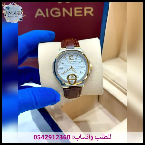 ساعة اقنر جلد بني