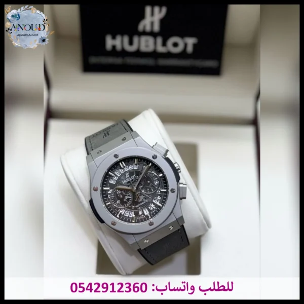 ساعة هوبلت جلد رمادية